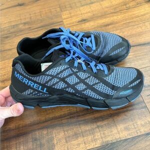 Women's Merrell Bare Access Flex Shield Running Sneakers Size 8.5 GUC Black Blue